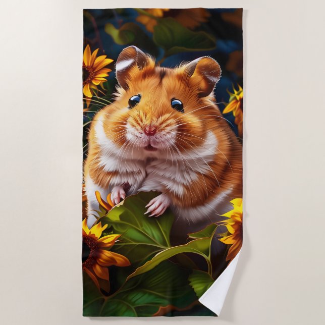 Toalla De Playa Hamster entre girasoles (Anverso)