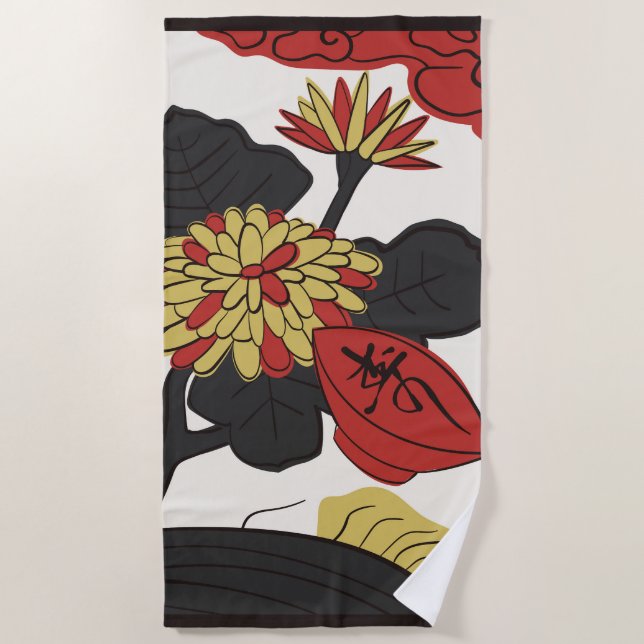 Toalla De Playa Hanafuda "Kiku-ni-sakazuki" (Anverso)