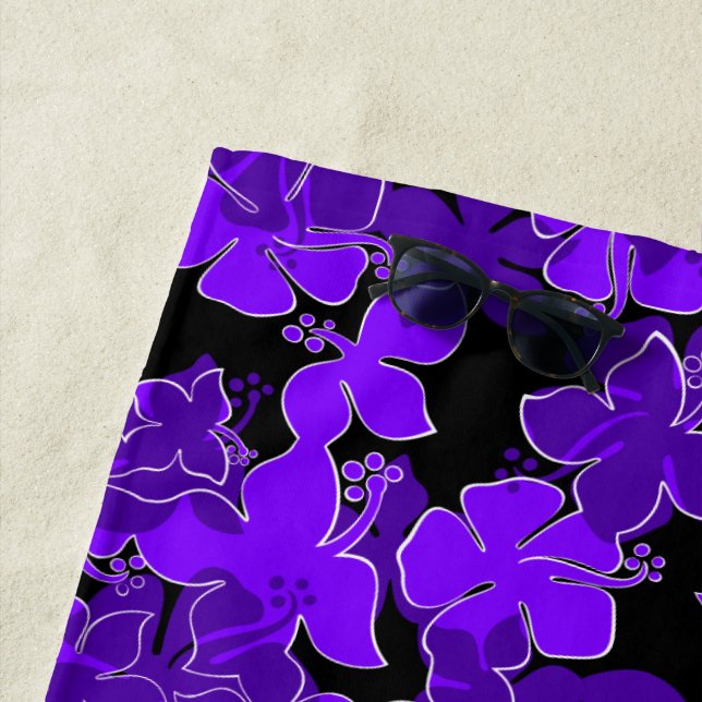 Toalla De Playa Hanalei Hawaiian Hibiscus Camo Floral - Púrpura (In situ)
