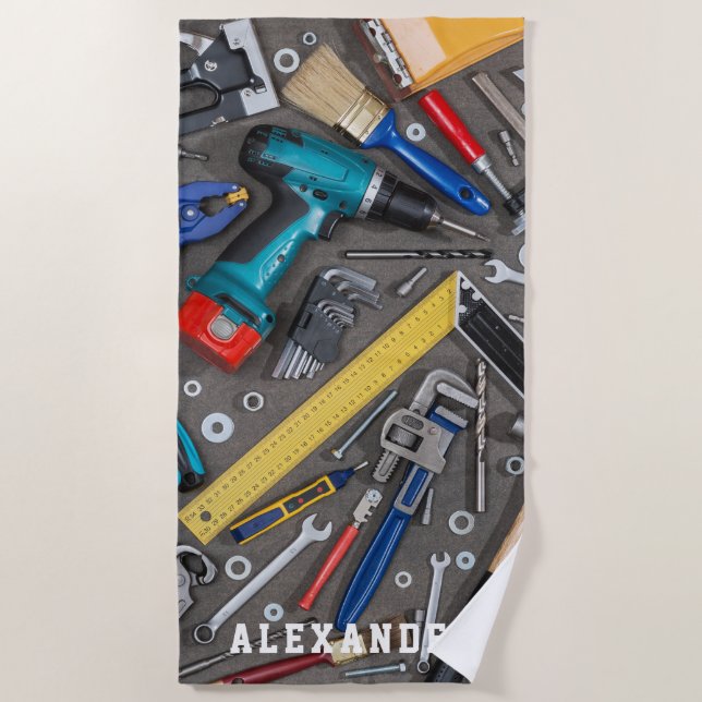 Toalla De Playa Handyman Garage varias herramientas (Anverso)