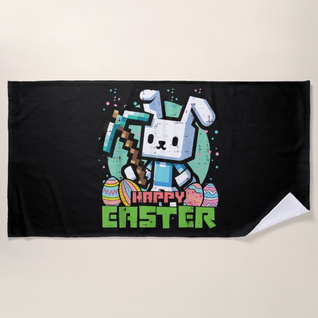 Toalla De Playa Happy Easter Bunny Pixel Game  (Anverso)