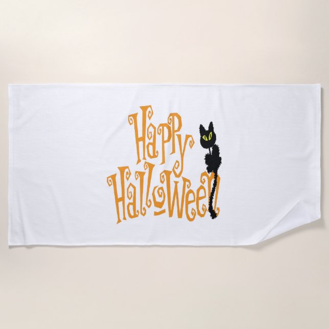 TOALLA DE PLAYA HAPPY HALLOWEEN CAT (Anverso)