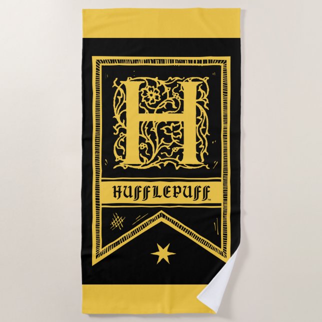 Toalla De Playa Harry Potter | Bandera de Monograma de Hufflepuff (Anverso)