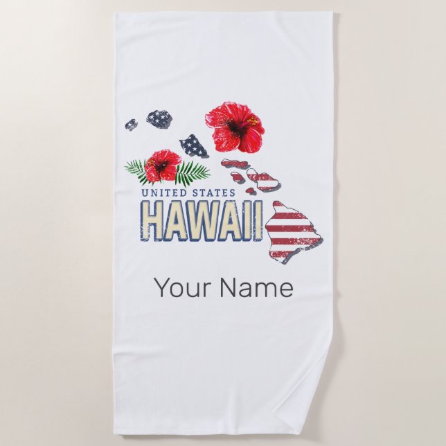 Toalla De Playa Hawaii Mapa del Estado Retro de Estados Unidos USA (Anverso)