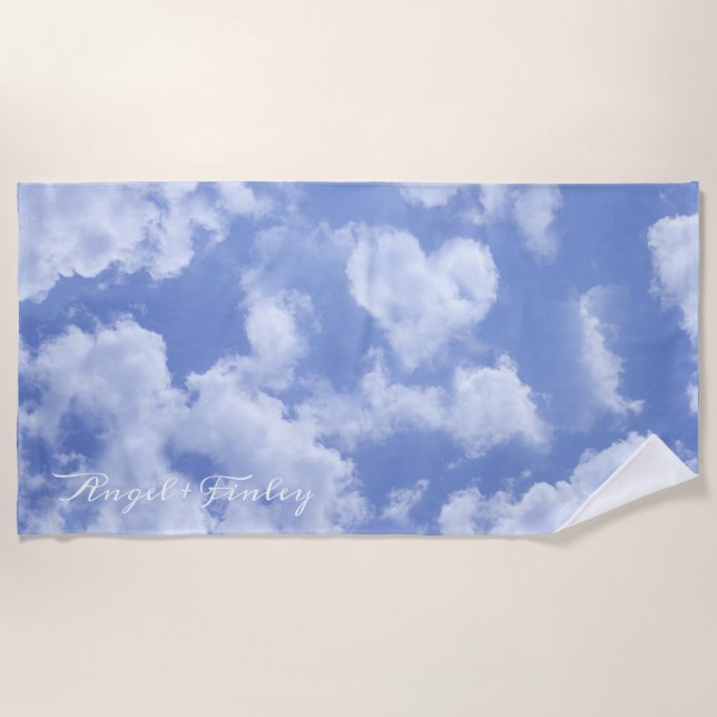 Toalla De Playa Heart Cloud Sky Cute Divertido nombre personalizad (Anverso)