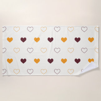 Toalla De Playa Heart Pattern with Orange & Brown Hearts