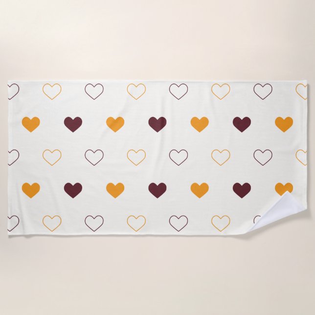 Toalla De Playa Heart Pattern with Orange & Brown Hearts (Anverso)