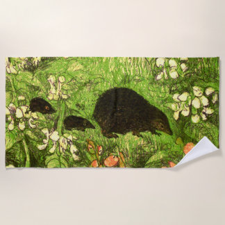 Toalla De Playa Hedgehog y bebés de estilo Art Nouveau de los País