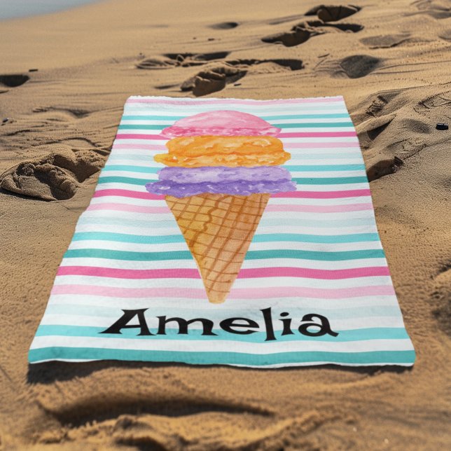 Toalla De Playa Helado De 3 Cucharadas Personalizado Acuarela (Subido por el creador)