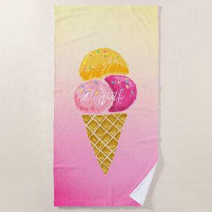 Toalla De Playa Helado de Acuarela Efecto Ombre Fresco