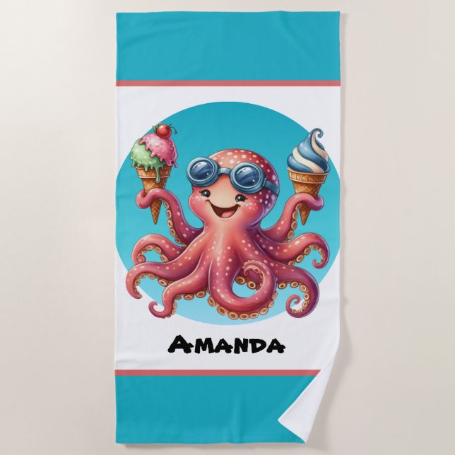 Toalla De Playa Helado de pulpo de personalizable dulce (Anverso)