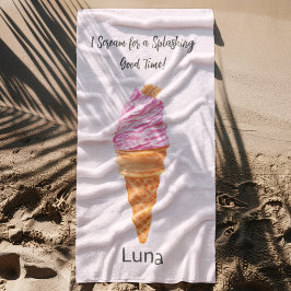 Toalla De Playa Helado Rosa Acuarela Personalizado