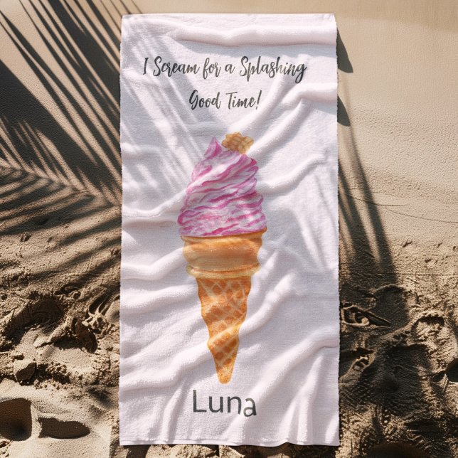 Toalla De Playa Helado Rosa Acuarela Personalizado  (Subido por el creador)