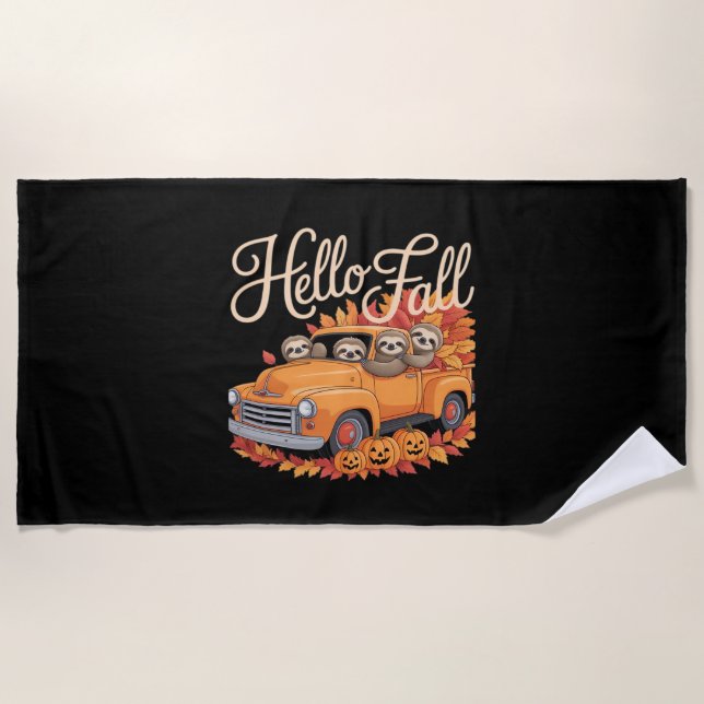 Toalla De Playa Hello Fall Funny Slony Sloth Halloween pumkin Clas (Anverso)