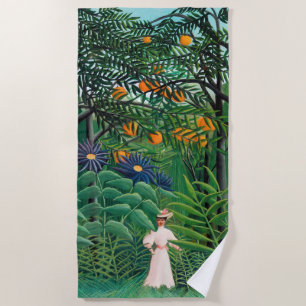 Toalla De Playa Henri Rousseau - Mujer caminando en un bosque exót