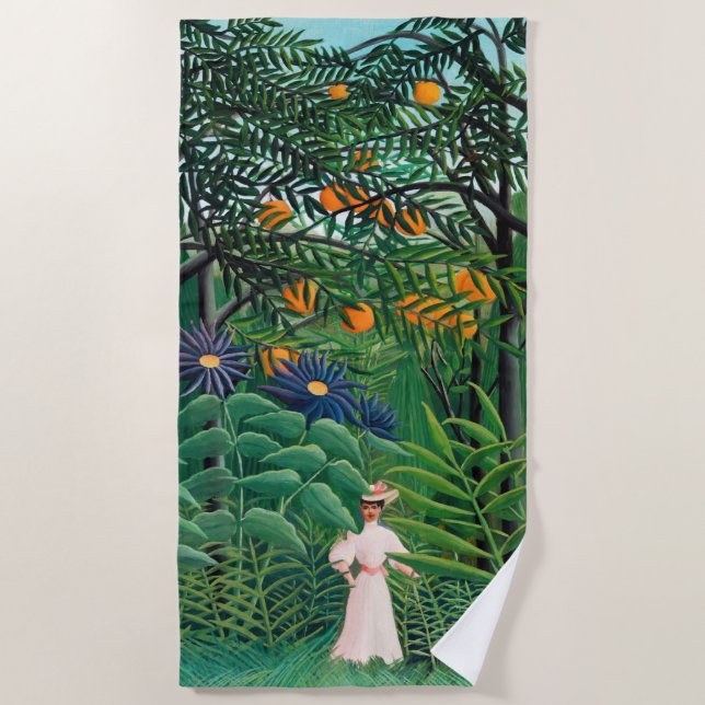 Toalla De Playa Henri Rousseau - Mujer caminando en un bosque exót (Anverso)