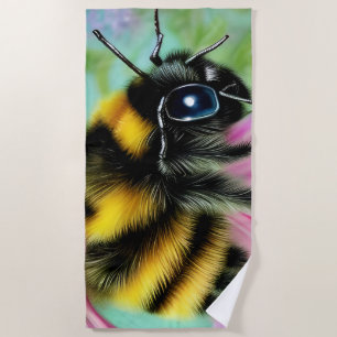 Toalla De Playa Hermosa abeja en una flor rosa cerca