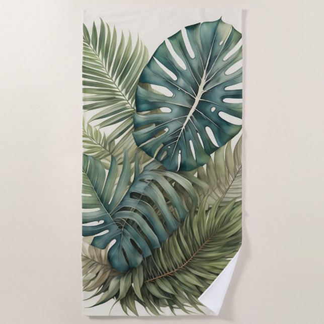 Toalla De Playa Hermosa acuarela Foliage Tropical Monstera (Anverso)