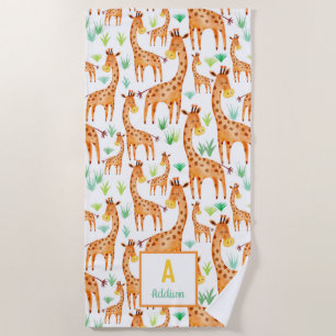 Toalla De Playa Hermosa acuarela Giraffe Animal Personalizado