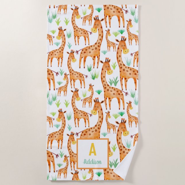 Toalla De Playa Hermosa acuarela Giraffe Animal Personalizado (Anverso)