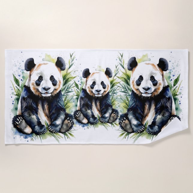 Toalla De Playa Hermosa acuarela Panda Bears (Anverso)