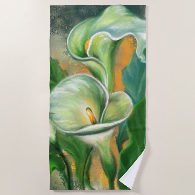 Toalla De Playa Hermosa flor de Calla Lily - Dibujo de arte mixto (Anverso)