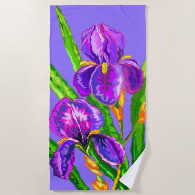 Toalla De Playa Hermosa Flor Iris - Primavera - Dibujo (Anverso)