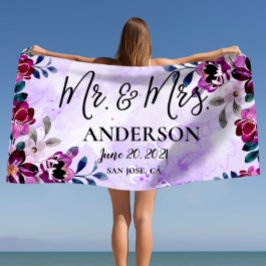 Toalla De Playa Hermosa floral Sr. y Sra. Boda o aniversario