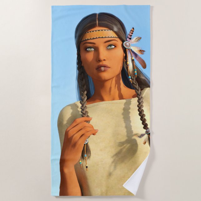Toalla De Playa Hermosa nativa estadounidense vestimenta indígena (Anverso)