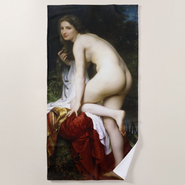 Toalla De Playa Hermosa pluma femenina (por Bouguereau) (Anverso)