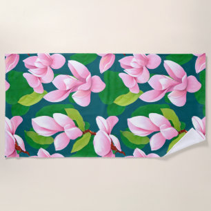 Toalla De Playa Hermosas flores de magnolia rosada