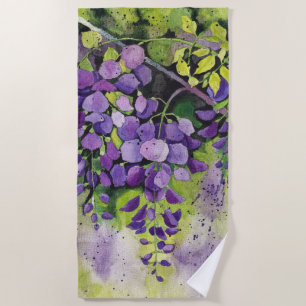 Toalla De Playa Hermosas Flores De Wisteria En Acuarela
