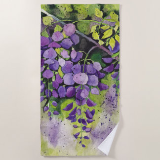 Toalla De Playa Hermosas Flores De Wisteria En Acuarela