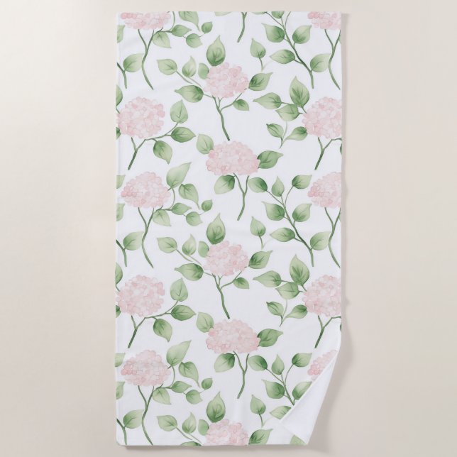 Toalla De Playa Hermosas Flores Rosadas Hojas Verdes   (Anverso)
