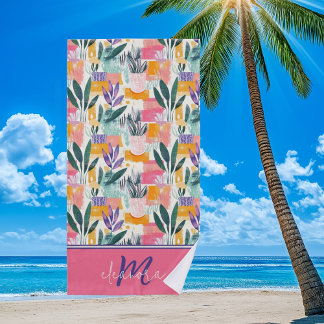 Toalla De Playa Hermosas macetas de jardín rosado pastel