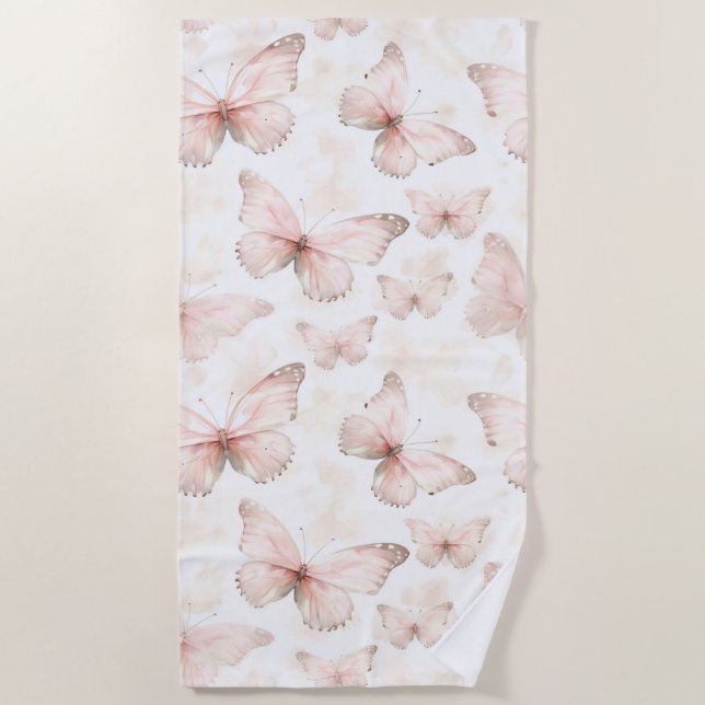 Toalla De Playa Hermosas Mariposas Rosadas   (Anverso)