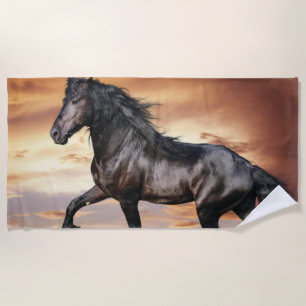 Toalla De Playa Hermoso caballo negro