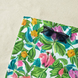 Toalla De Playa Hermoso patrón de flores de verano coloridas verde