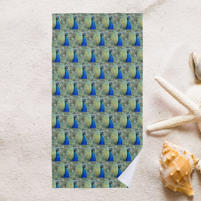 Toalla De Playa Hermoso patrón de pavo real azul (In Situ Beach)