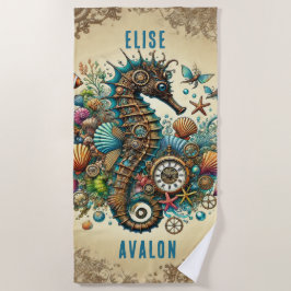 TOALLA DE PLAYA HERMOSO SEAHORSE DE FANTASÍA STEAMPUNK PERSONALIZA