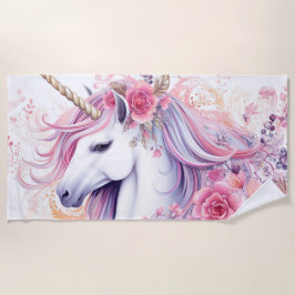 Toalla De Playa Hermoso unicornio floral