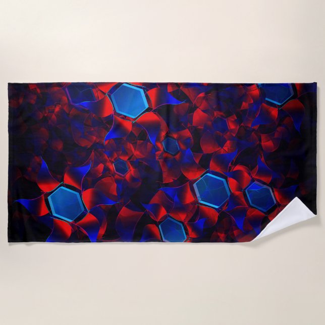 Toalla De Playa hexágono azul mezclado con curvas rojas superpuest (Anverso)