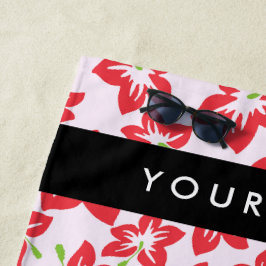 Toalla De Playa Hibisco Rojo, Flores Rojas, Tu Nombre