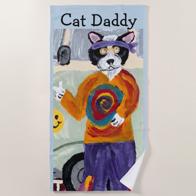 Toalla De Playa Hippie Cat Daddy  (Anverso)