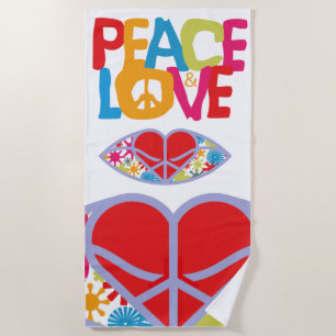 TOALLA DE PLAYA HIPPIE MUNDIAL VERANO 2021 PAZ Y AMOR