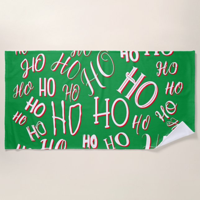 Toalla De Playa HO HO HO Navidades de texto patrón de texto rojo b (Anverso)