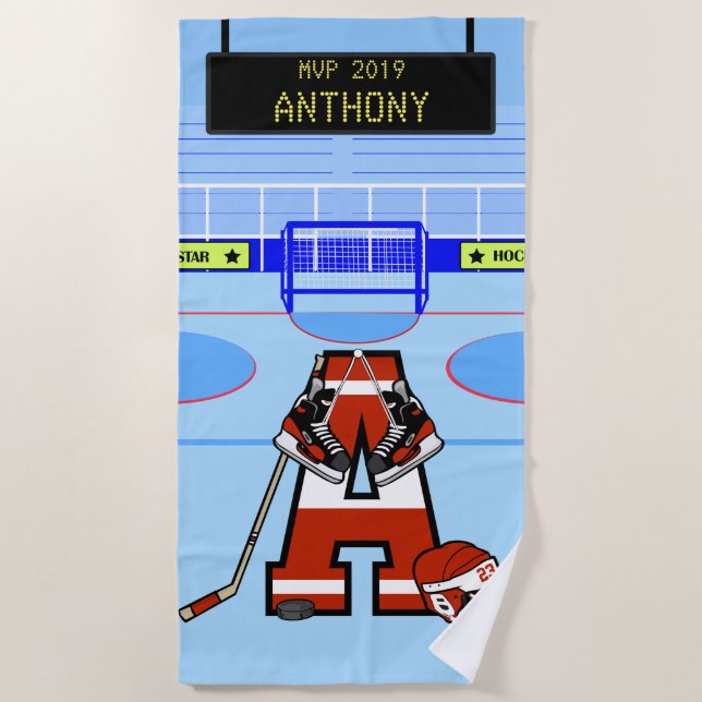 Toalla De Playa Hockey sobre hielo inicial personalizado (Anverso)