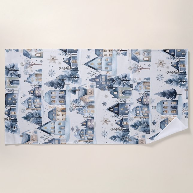 Toalla De Playa Hogares de Navidades de la Tierra del Invierno Cum (Anverso)