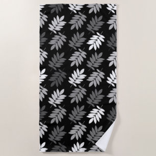 Toalla De Playa Hoja de Anciano Patrón Grande Negro Blanco Gris