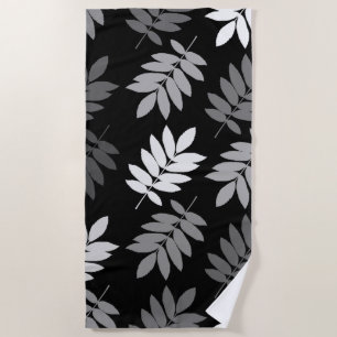 Toalla De Playa Hoja De Anciano Patrón Grande Negro Blanco Gris
